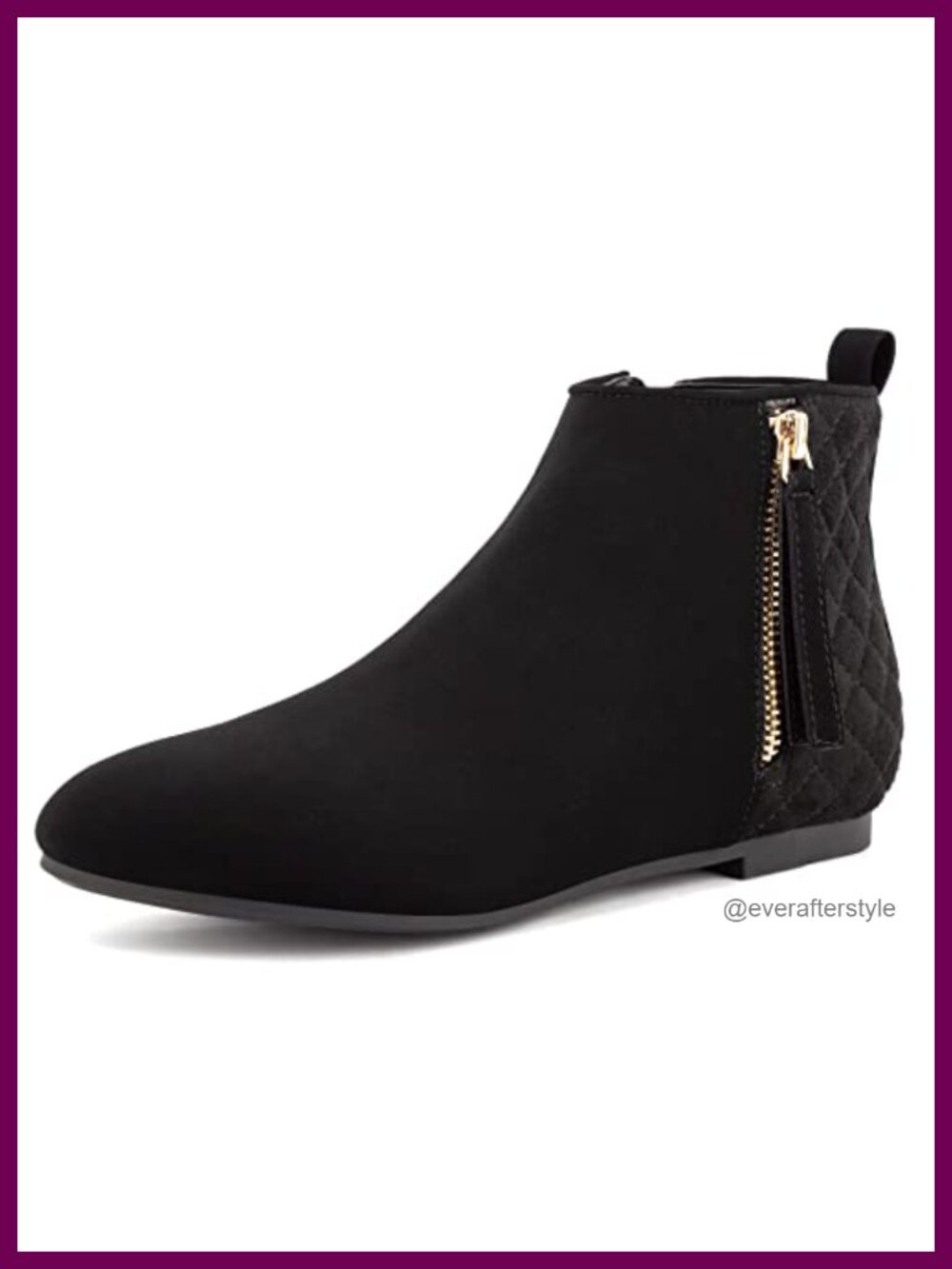 Women's Flat Round Toe Ankle Boots Faux Suede Side Zip Booties